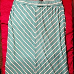 Teal & white striped Maxi skirt